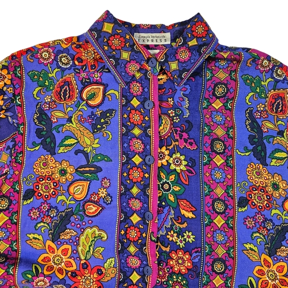 Vintage Express Compagnie Internationale Floral Print Button Up Shirt Sz Medium - Picture 8 of 16